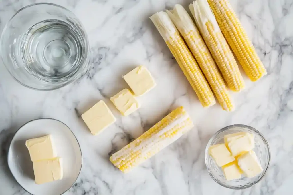 Ingredients for frozen corn on the cob Instant Pot recipe