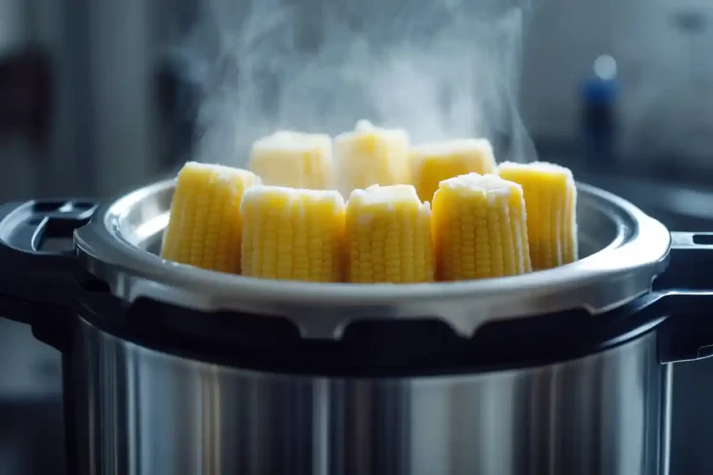 Preparing frozen corn on the cob in Instant Pot with trivet and butter