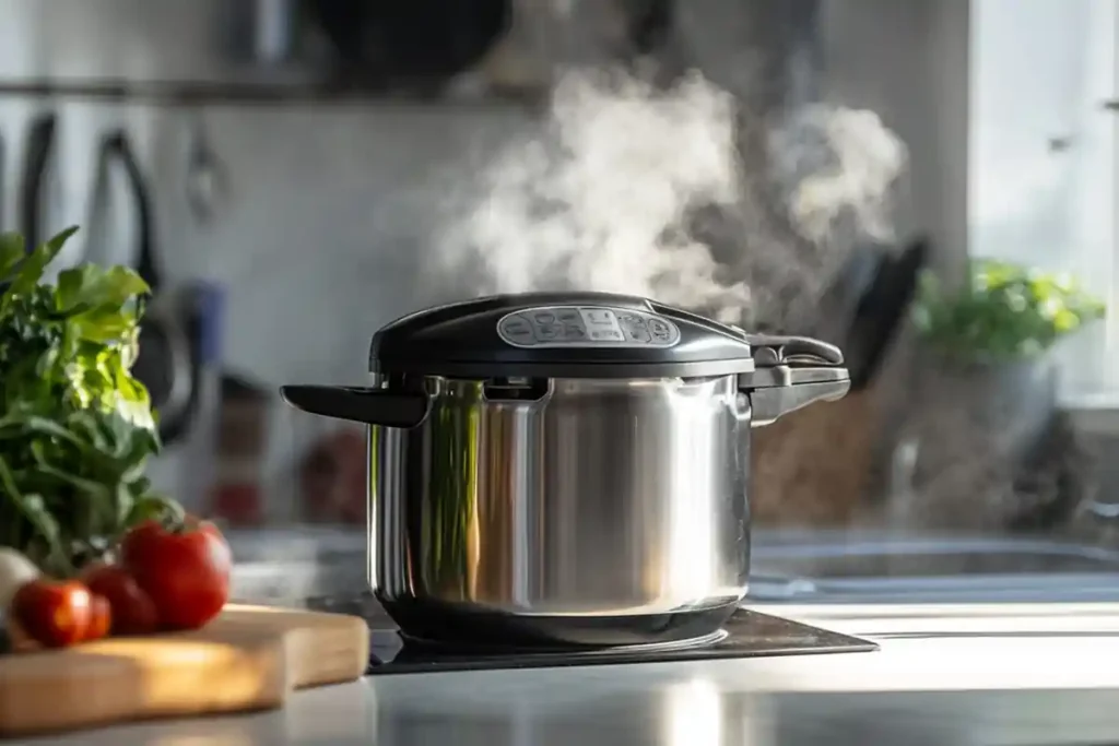 Frozen corn on the cob cooking inside Instant Pot under pressure