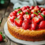 Instant Pot Strawberry Cake on rustic table