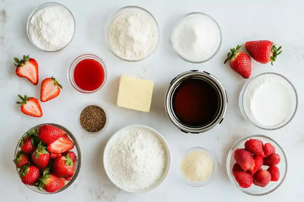 Instant Pot Strawberry Cake ingredients layout
