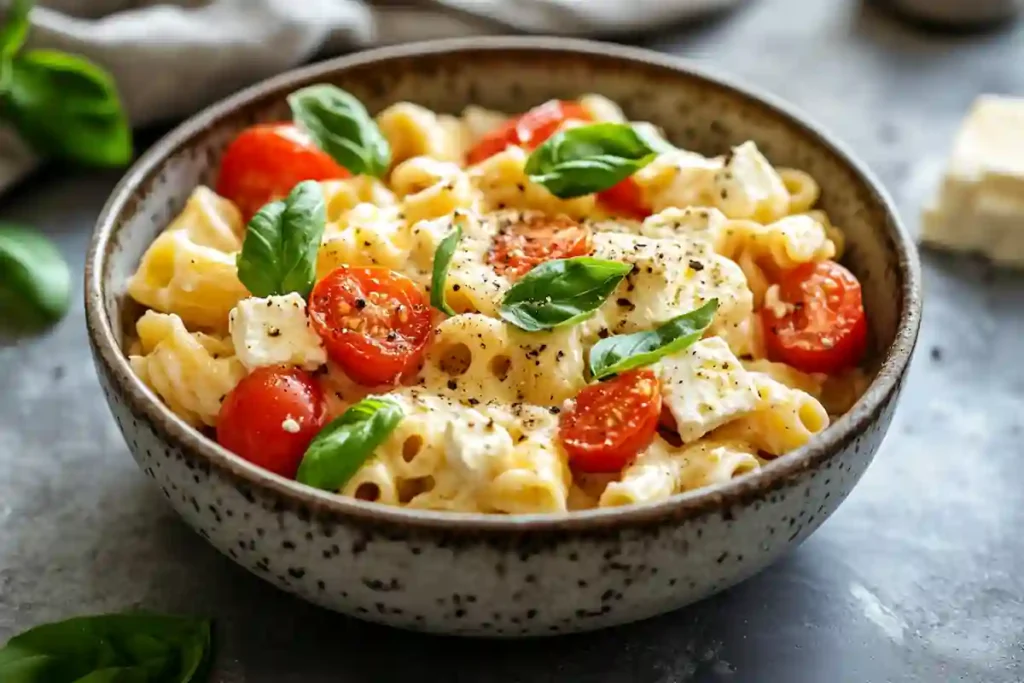 Instant Pot Baked Feta Pasta served with tomatoes and basil
