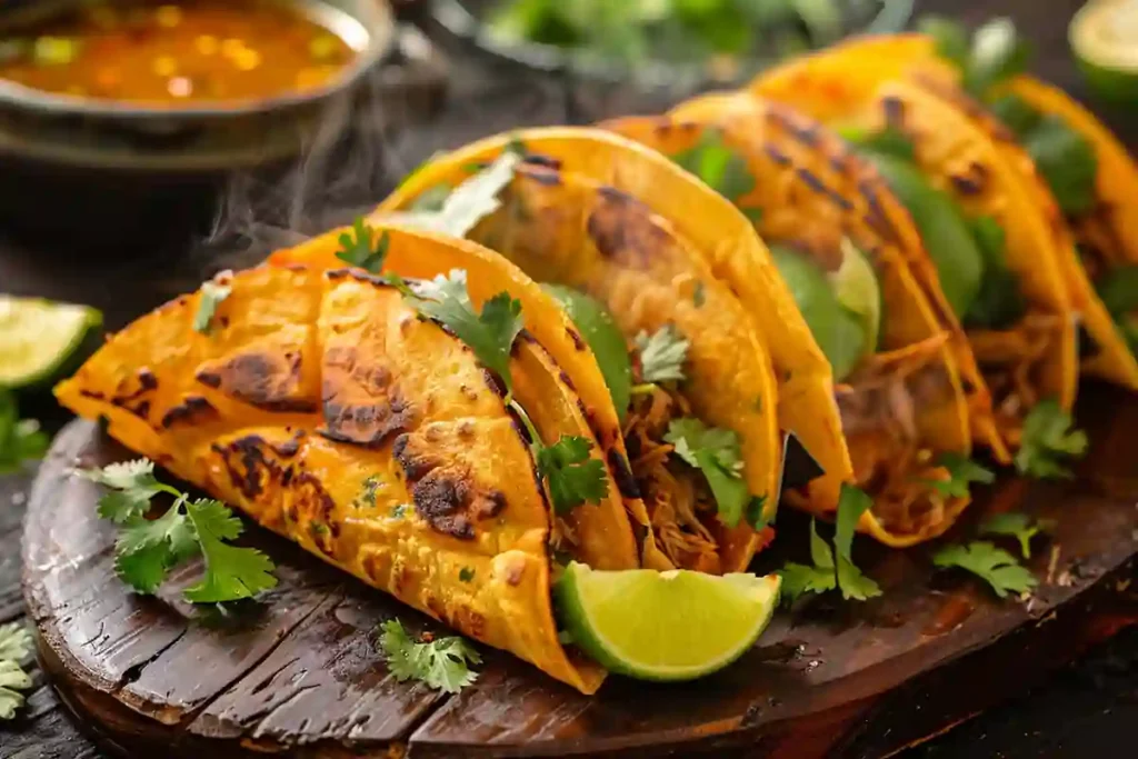 Instant Pot Birria Tacos with consommé and garnishes