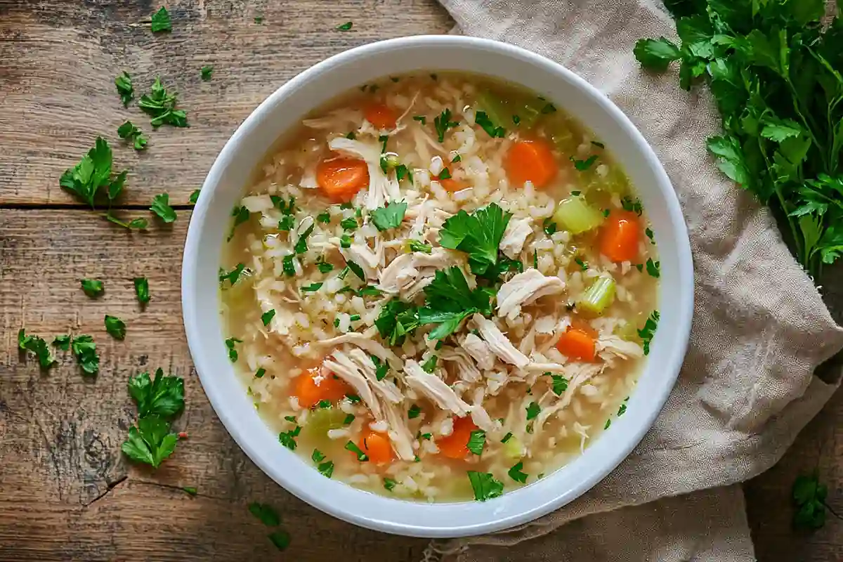 Instant Pot Chicken and Rice Soup: Irresistibly Easy instant pot chicken and rice soup served in bowl
