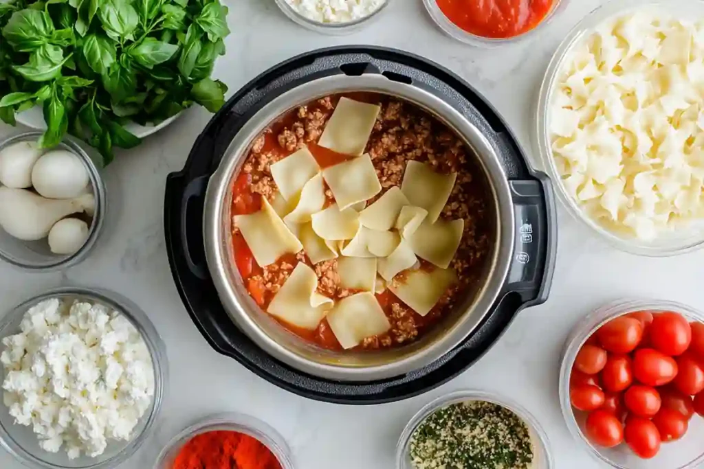 Instant Pot Lasagna Soup ingredients laid out