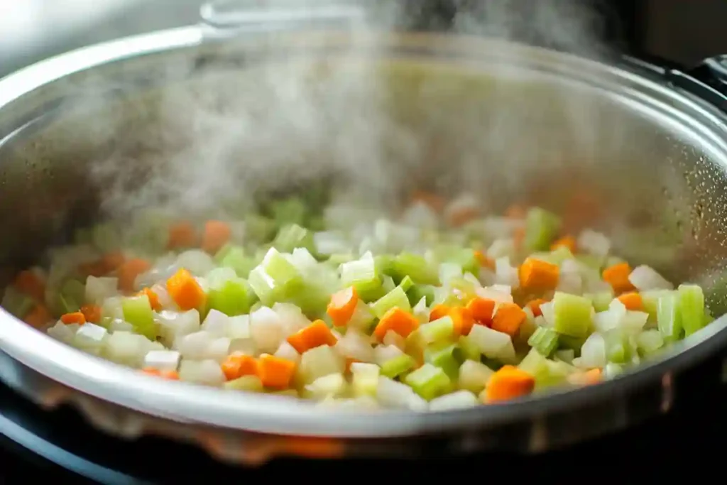  sautéing vegetables for instant pot chicken and rice soup