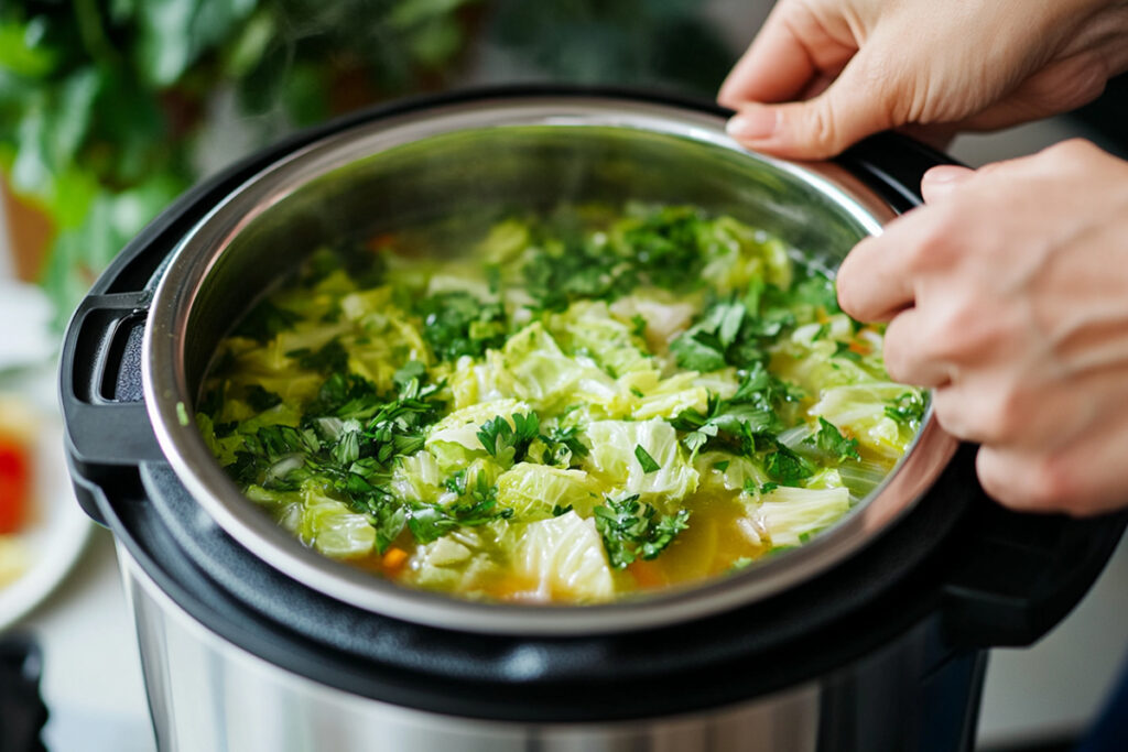 Adding cabbage and broth to Instant Pot