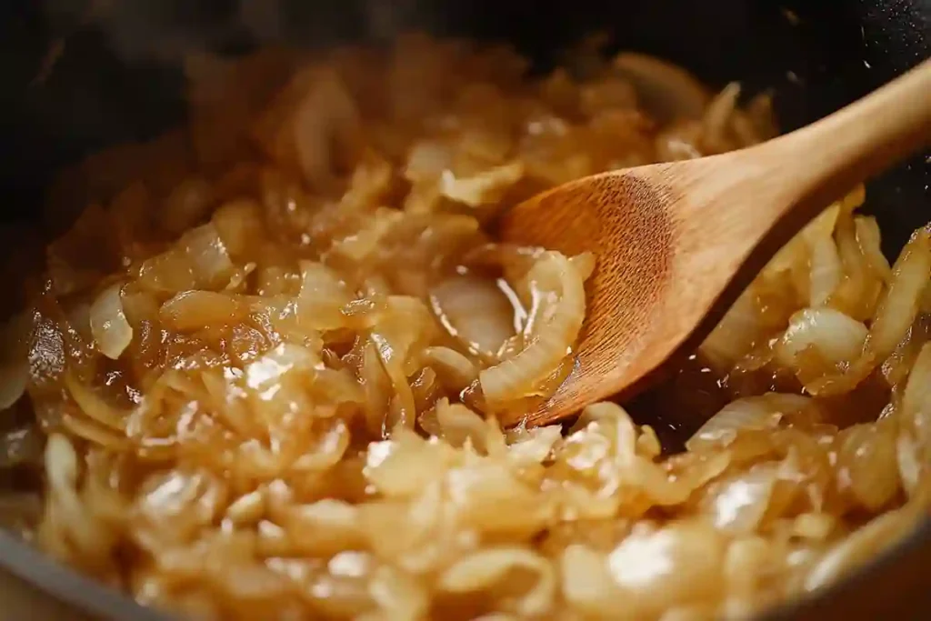 Caramelized onions rich brown color for French onion soup pot roast