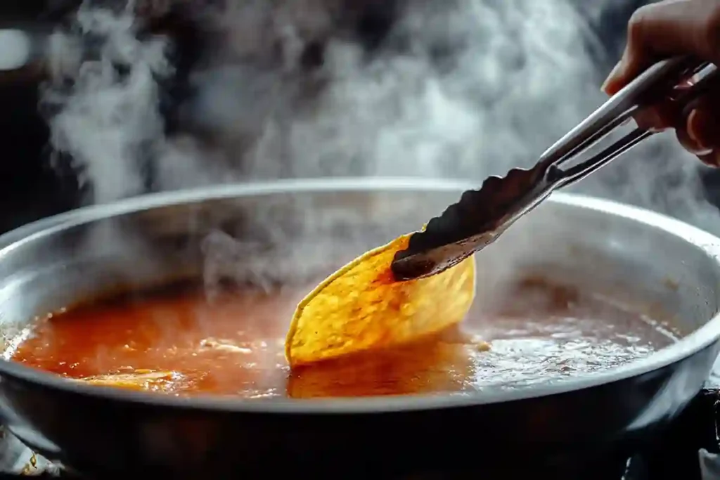 Dipping tortillas into birria consommé