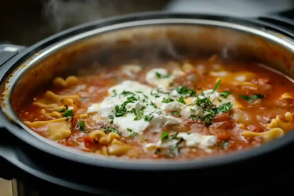Finished Instant Pot Lasagna Soup after pressure cooking