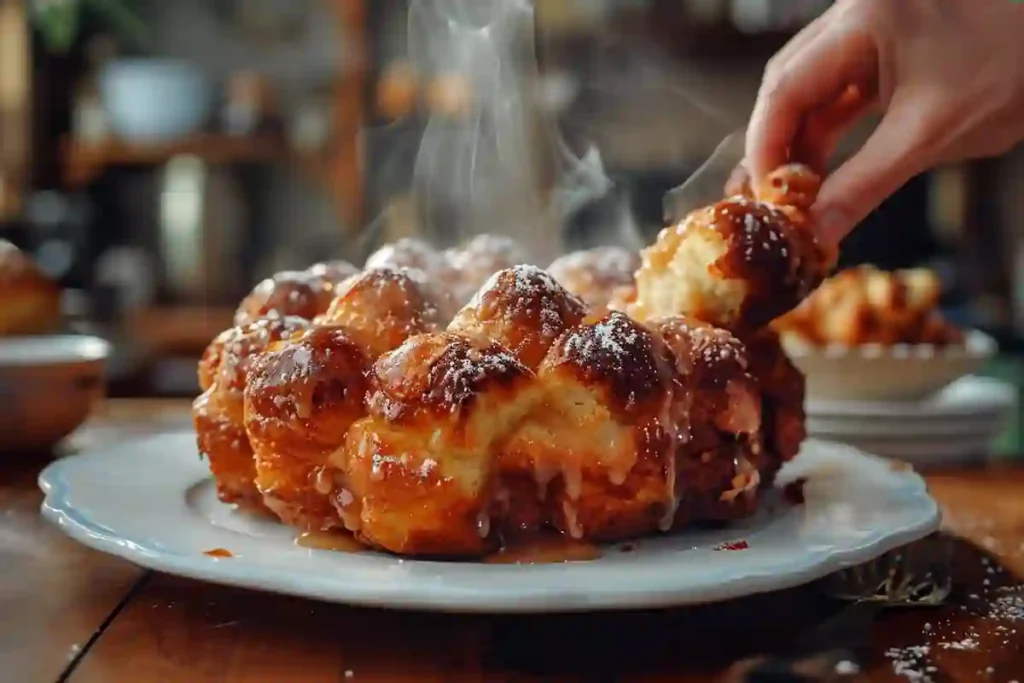Serving monkey bread with hand pulling piece
