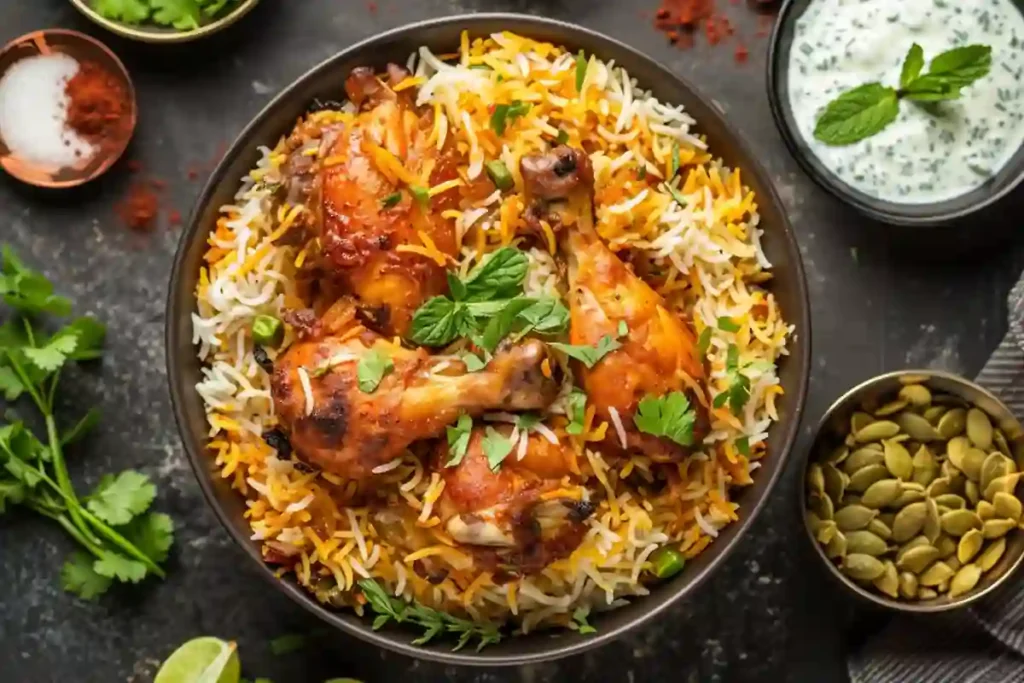 Final presentation of Instant Pot Biryani Chicken in serving bowl