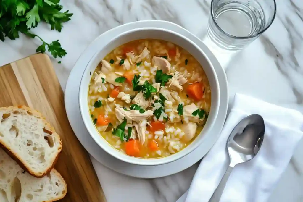 full meal presentation instant pot chicken and rice soup
