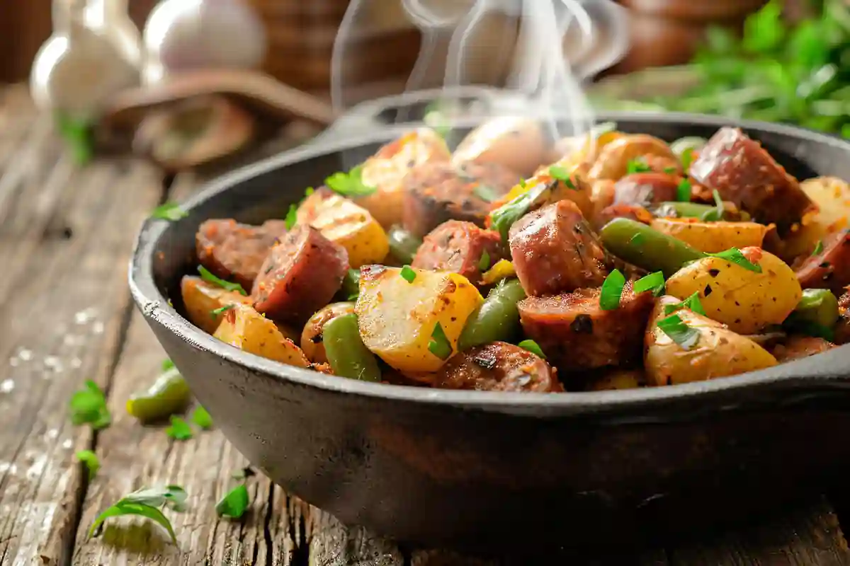 Instant Pot Swamp Potatoes with sausage, green beans, and baby potatoes