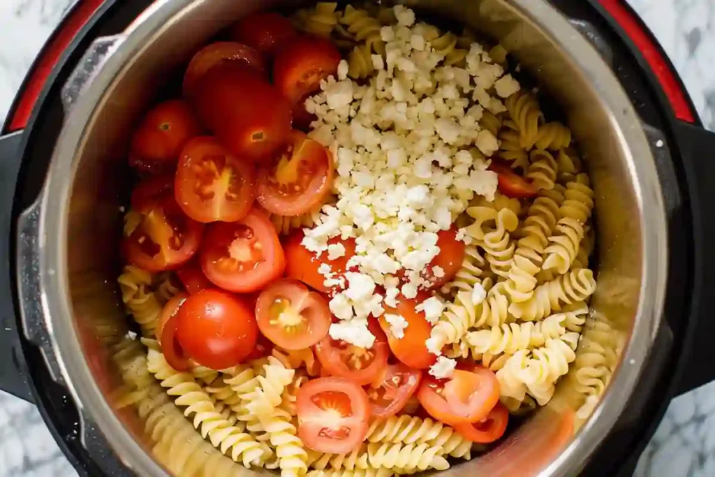 Instant Pot Feta Pasta Ingredients in Pot