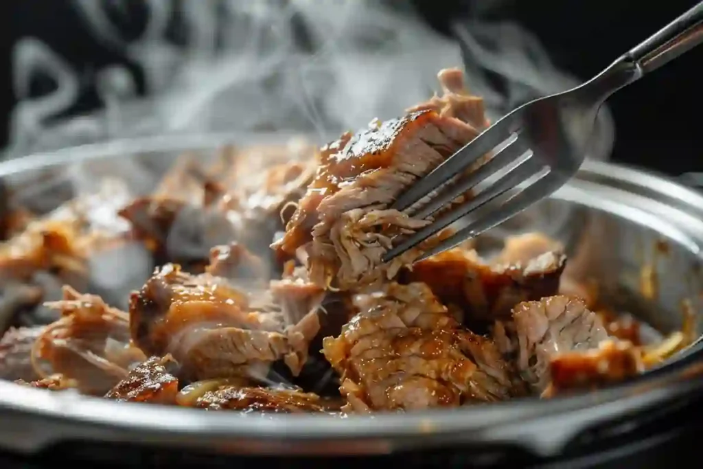 Shredding pork after pressure cooking carnitas